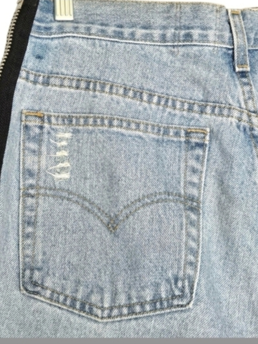Furst Of A Kind Upcycled Levi's Jean Short Distressed Denim Side Zip Size 30 - Picture 5 of 13